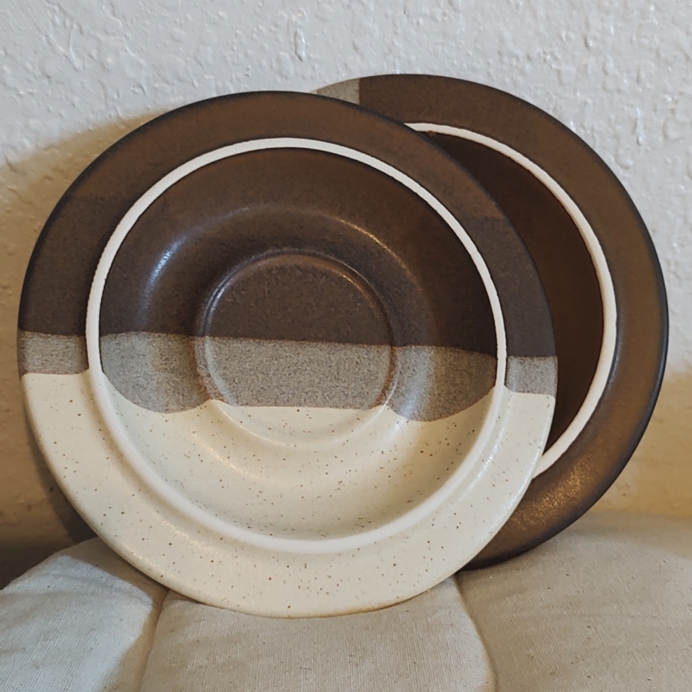 Fabrik Agate Pass Brown Stoneware Pottery Saucer Plates Set of 2 1980s